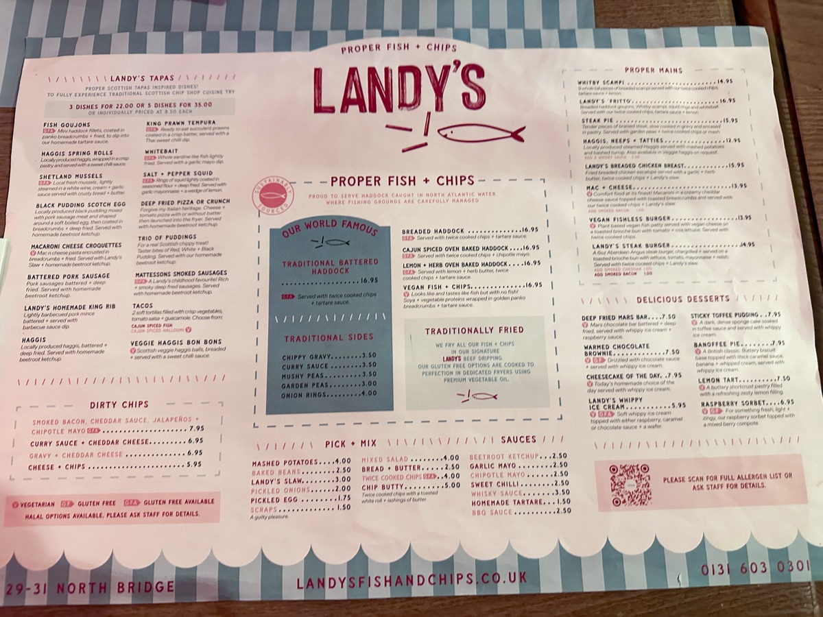 エディンバラ旧市街　エディンバラ伝統料理 メニュー