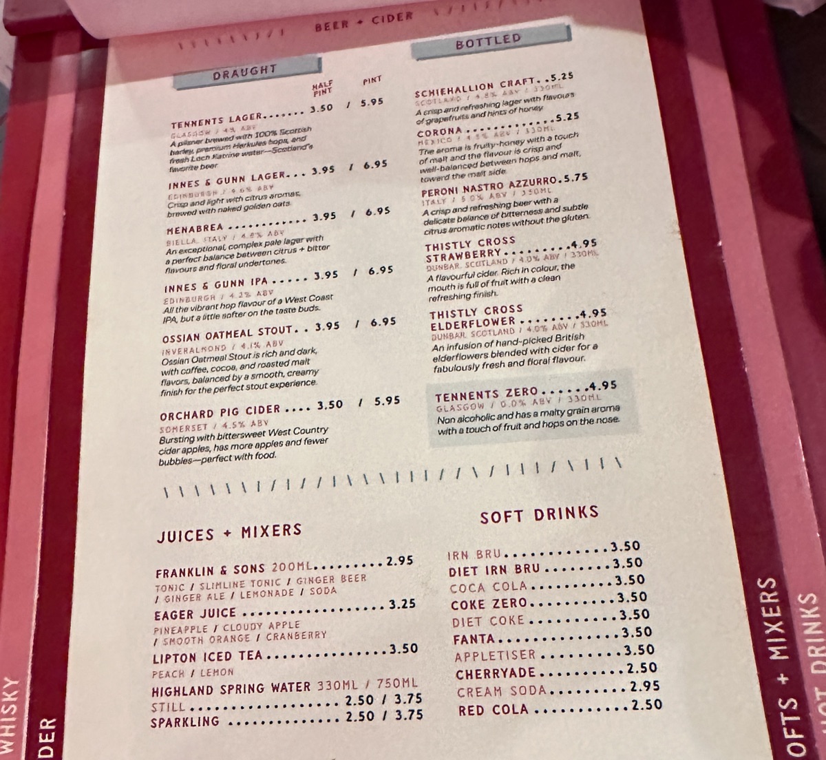 エディンバラ　LANDY'sメニュー